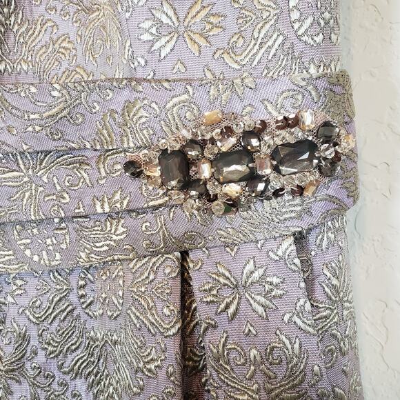 Kay Unger Purple Jacquard One Shoulder Dress Women's 6 Wedding Guest Dinner - Picture 3 of 9